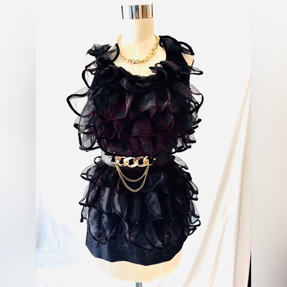 Tops - Black cascading ruffle party top M